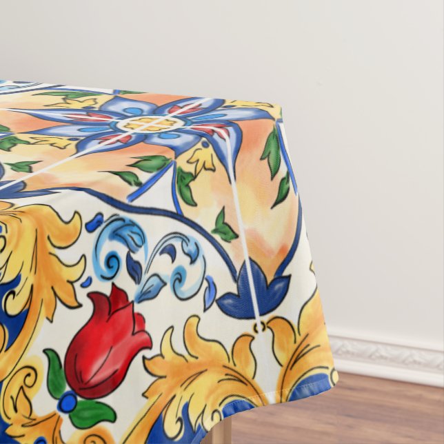 Sizilianische Majolica farbenfrohe Fliesenmuster Tischdecke (Beispiel)