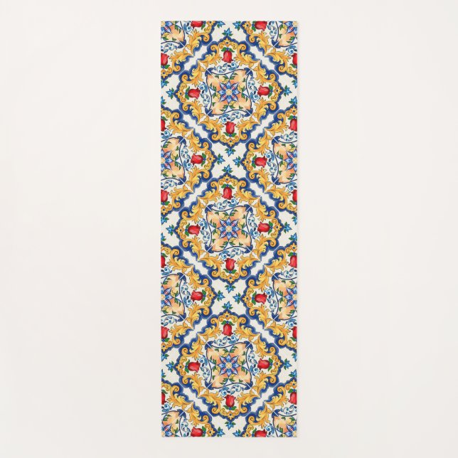 Sizilianische Majolica farbenfrohe Fliesenmuster Yogamatte (Vorderseite)