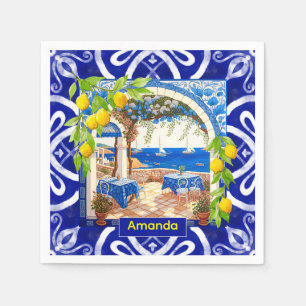 Sizilianische Mittelmeer-Majolika Zitruskacheln Serviette