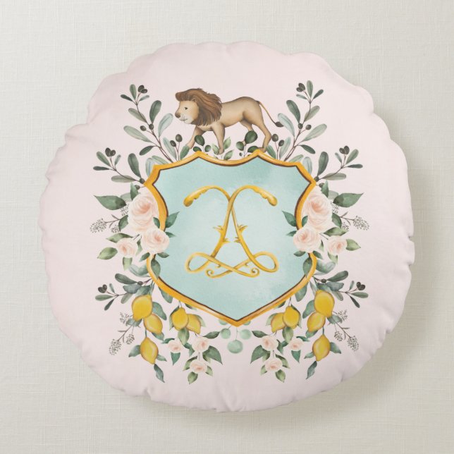 Sizilianische Olivenzweig Lemon Rose Lion Baby Gir Rundes Kissen (Vorderseite)