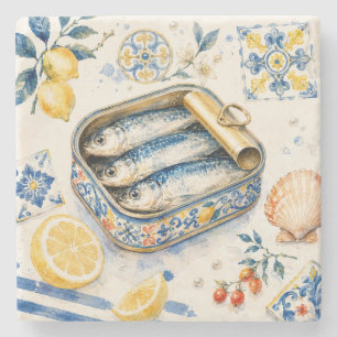 Sizilianische Sardinen-Wasserfarben-Kunst Steinuntersetzer