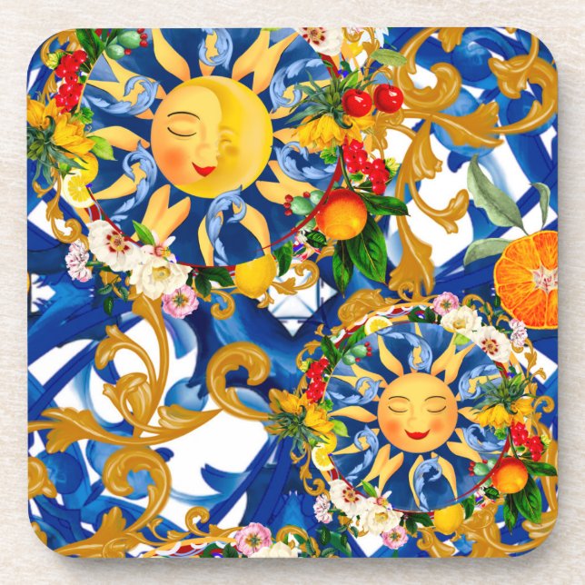 sizilianische Sonne, Halbmond, Sommer, Majolika, Z Getränkeuntersetzer (Vorderseite)
