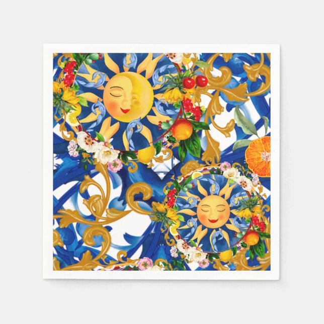 sizilianische Sonne, Halbmond, Sommer, Majolika, Z Serviette (Vorderseite)