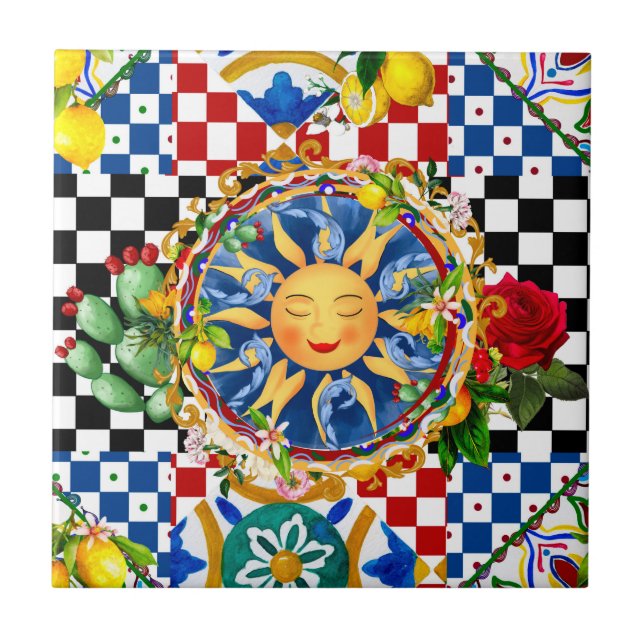 sizilianische Sonne, Zitrone, mediterrane Fliesen, Fliese (Vorderseite)