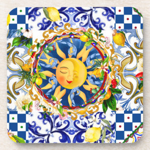 sizilianische Sonne, Zitrone, mediterrane Fliesen, Getränkeuntersetzer