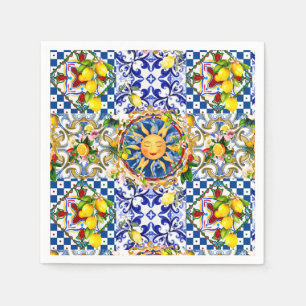 sizilianische Sonne, Zitrone, mediterrane Fliesen, Serviette