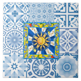 sizilianische Sonne, Zitrone, Mosaik, Majolika Fliese