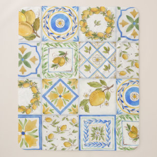 Sizilianische Zitronen Aquarell-Quadrat-Muster Sherpadecke