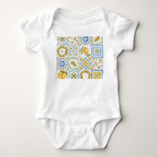 Sizilianische Zitronen Aquarell-Quadratmuster Baby Strampler