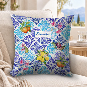 Sizilianische Zitrus-Blumen-Mittelmeer-Azulejo-Fli Kissen