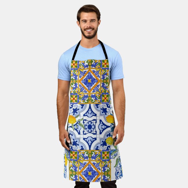 Sizilianischer Stil,Sommerkunst All-Over-Print-Sch Schürze (Getragen)