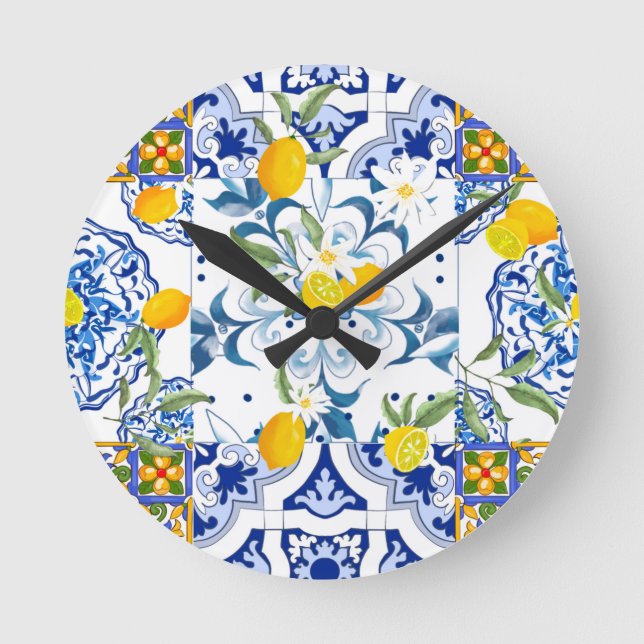 sizilianischer Stil, sommerliche Kunst Runde Wanduhr (Vorderseite)