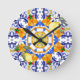 sizilianischer Stil, Zitronen, Majolika Runde Wanduhr