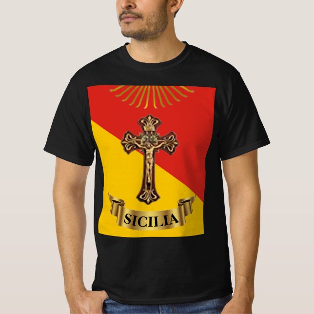 Sizilianischer T - Shirt für Kreuzigung und Flagge (Vorderseite)