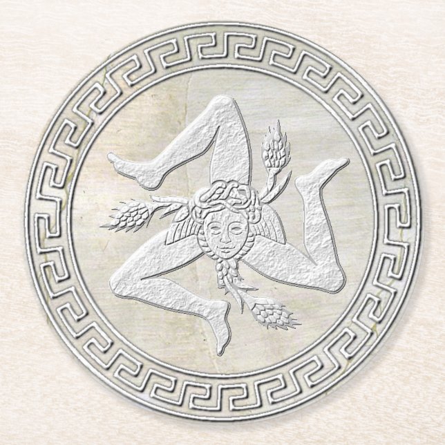 Sizilianischer Trinacria Fresko-Blick Runder Pappuntersetzer (Vorderseite)