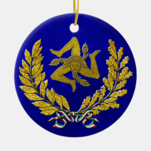 Sizilianischer Trinacria Heirloom im Gold auf Blau Keramikornament