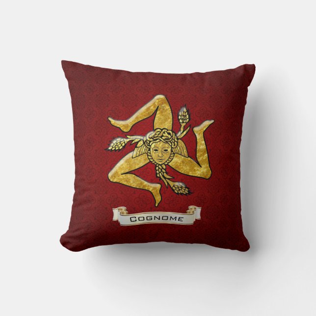 Sizilianischer Trinacria roter Deko Kissen (Vorderseite)