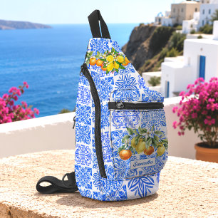 Sizilianisches Blau Gelb Zitrus Mittelmeer-Azulejo Crossbody Bag