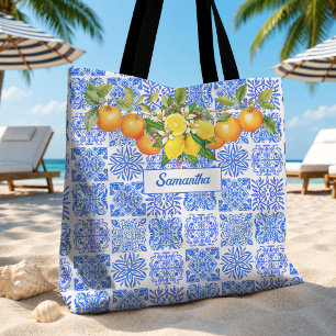 Sizilianisches Blau Gelb Zitrus Mittelmeer Azulejo Tasche