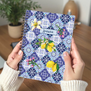 Sizilianisches Blau Mediterrane Majolika-Zitrusfli Notizbuch
