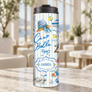 Sizilianisches Blau Türkis Elegantes Zitrus Collag Thermosbecher