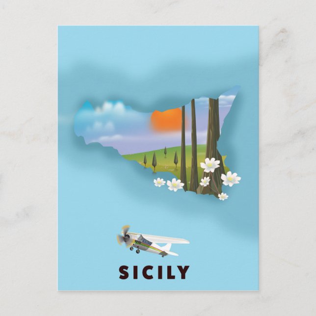 Sizilianisches Illustriertes Reiseplakat Postkarte (Vorderseite)