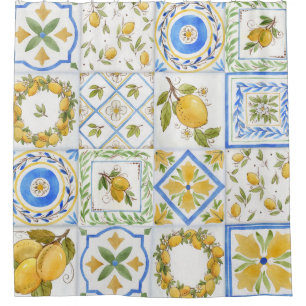 Sizilianisches Lemons Watercolor Square Muster Duschvorhang