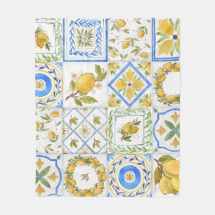 Sizilianisches Lemons Watercolor Square Muster Fleecedecke