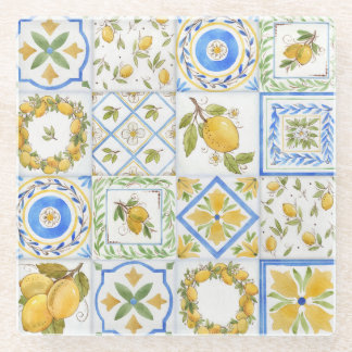 Sizilianisches Lemons Watercolor Square Muster Glasuntersetzer