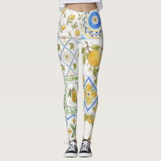 Sizilianisches Lemons Watercolor Square Muster Leggings