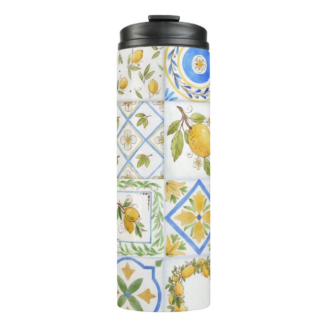 Sizilianisches Lemons Watercolor Square Muster Thermosbecher (Vorderseite)