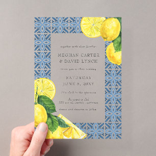 Sizilianisches Mittelmeer Blue Tiles Lemon Wedding Acryleinladungen