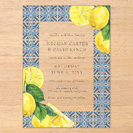 Sizilianisches Mittelmeer Blue Tiles Lemon Wedding Acryleinladungen