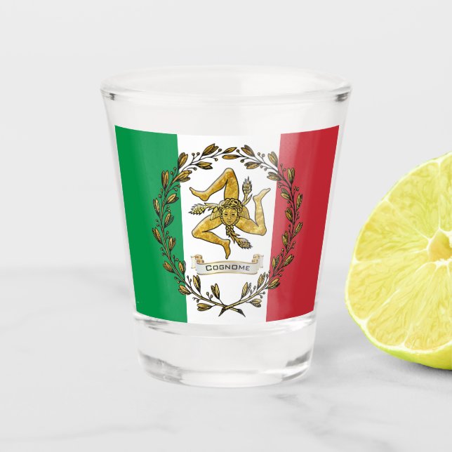 Sizilianisches Trinacria Ihr Familienname Schnapsglas (Vorderseite)