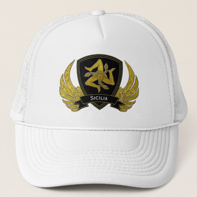 Sizilianisches Trinacria schwarzes Gold Truckerkappe (Vorderseite)