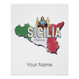 Sizilien Flag Italien Retro Karte Vintages Souveni Poster