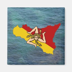 Sizilien-Flagge u. Insel-Magnet Magnet