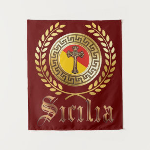 Sizilien Flagge und Kruzifix-Tapete Wandteppich