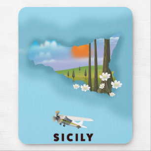 Sizilien illustrierte Reisekarte Poster Mousepad