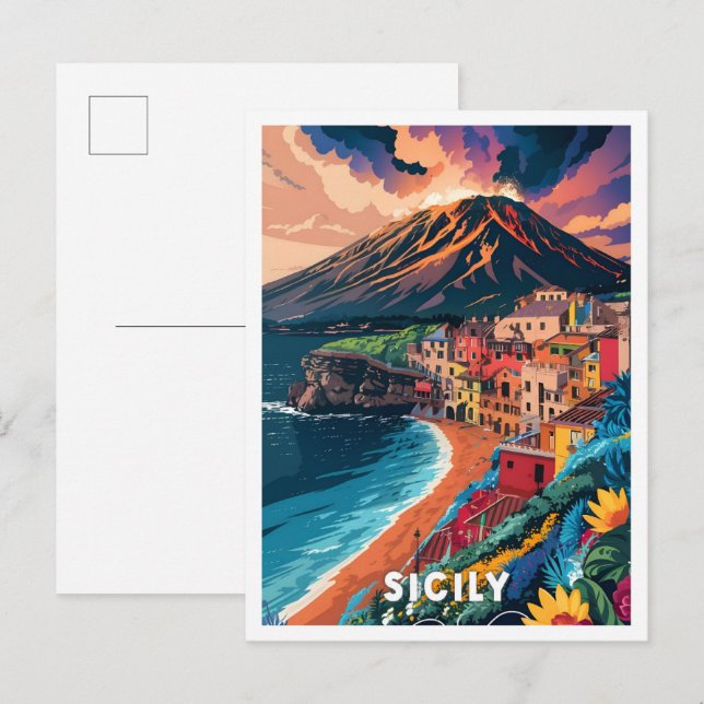 Sizilien - Italien Art Vintage Postkarte (Vorne/Hinten)