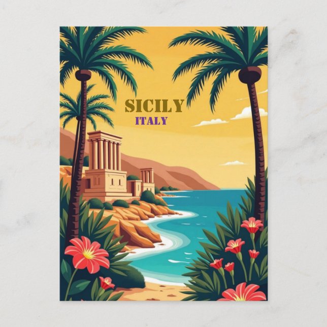 Sizilien, Italien - Blick auf die Küsten, Kultur Postkarte (Vorderseite)