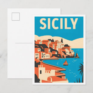 Sizilien Italien erkunden Vintage-Reiseillustratio Postkarte