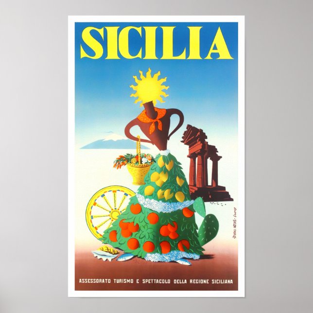 Sizilien Italien Jahrgang Reise Poster (Vorne)