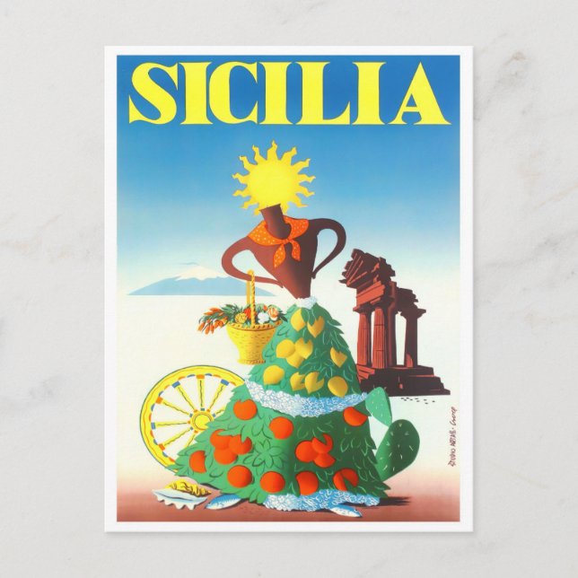 Sizilien Italien Jahrgang Reise Postkarte (Vorderseite)