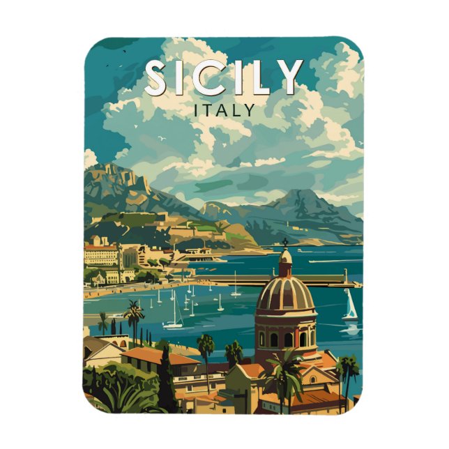 Sizilien Italien Reisen Kunst Vintag Magnet (Vertikal)