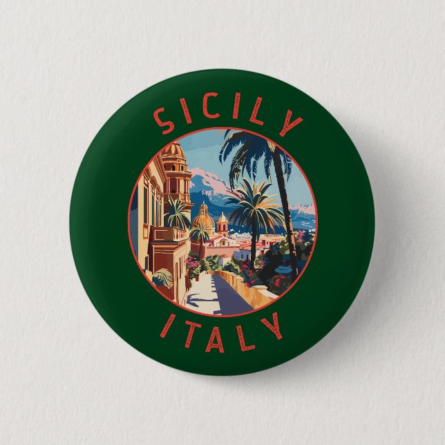 Sizilien Italien Retro Distressed Circle Button (Vorderseite)
