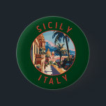 Sizilien Italien Retro Distressed Circle Button<br><div class="desc">Sizilien Retro Vektor Reise Design. Sizilien,  die größte Mittelmeerinsel,  liegt direkt vor dem "Zeh" des italienischen "Stiefels". Seine reiche Geschichte spiegelt sich in Orten wie dem Tal der Tempel wider.</div>