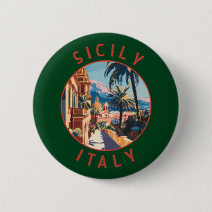 Sizilien Italien Retro Distressed Circle Button
