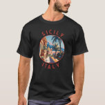 Sizilien Italien Retro Distressed Circle T-Shirt<br><div class="desc">Sizilien Retro Vektor Reise Design. Sizilien,  die größte Mittelmeerinsel,  liegt direkt vor dem "Zeh" des italienischen "Stiefels". Seine reiche Geschichte spiegelt sich in Orten wie dem Tal der Tempel wider.</div>