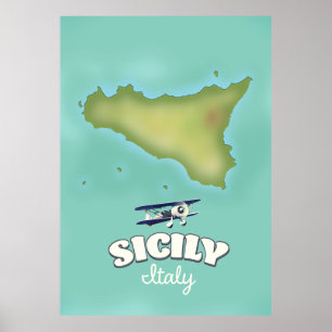 Sizilien Italien Vintage-Stil Karte Poster